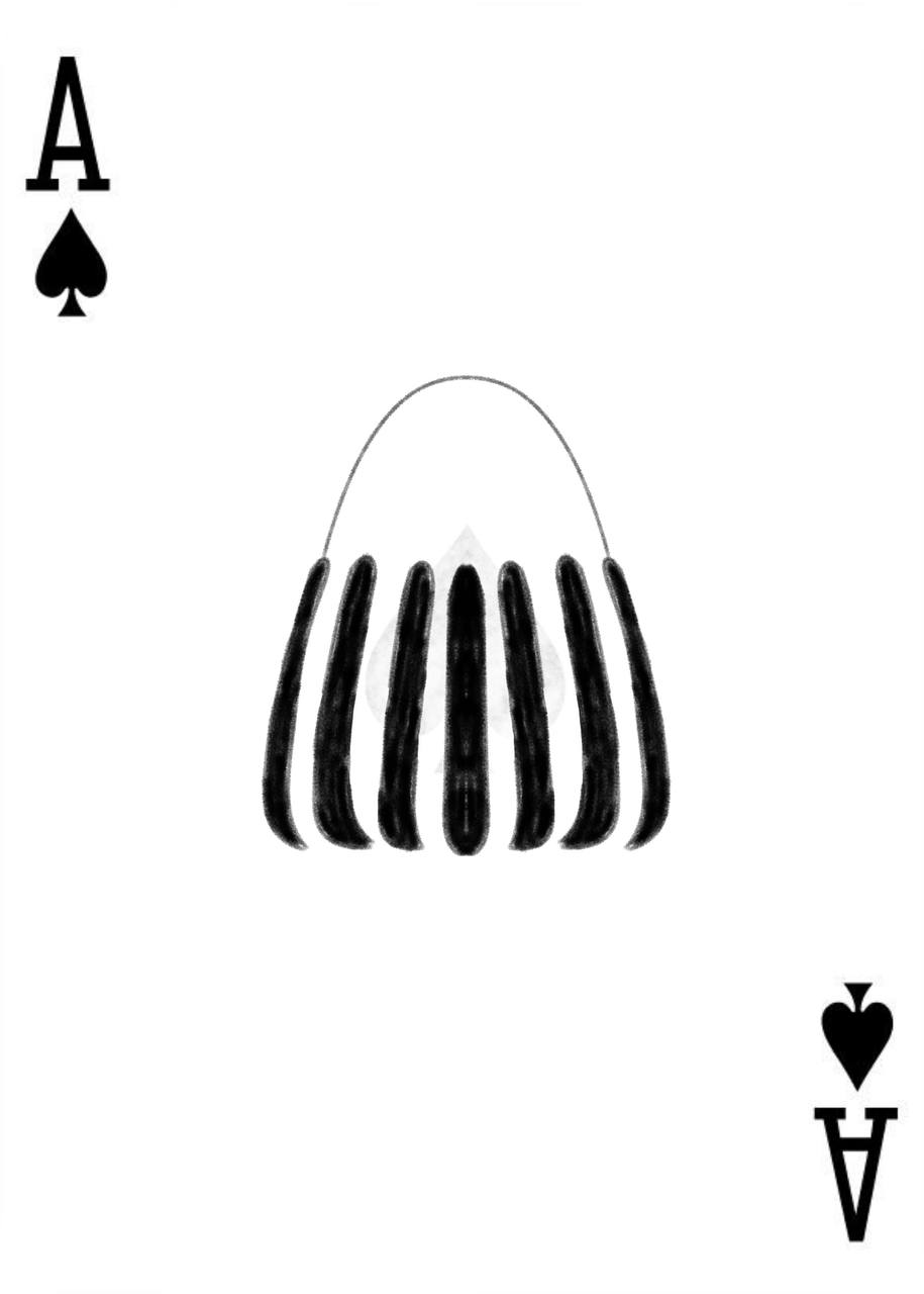 Ace of spades card featuring a vertically ribbed Pilosopo bag